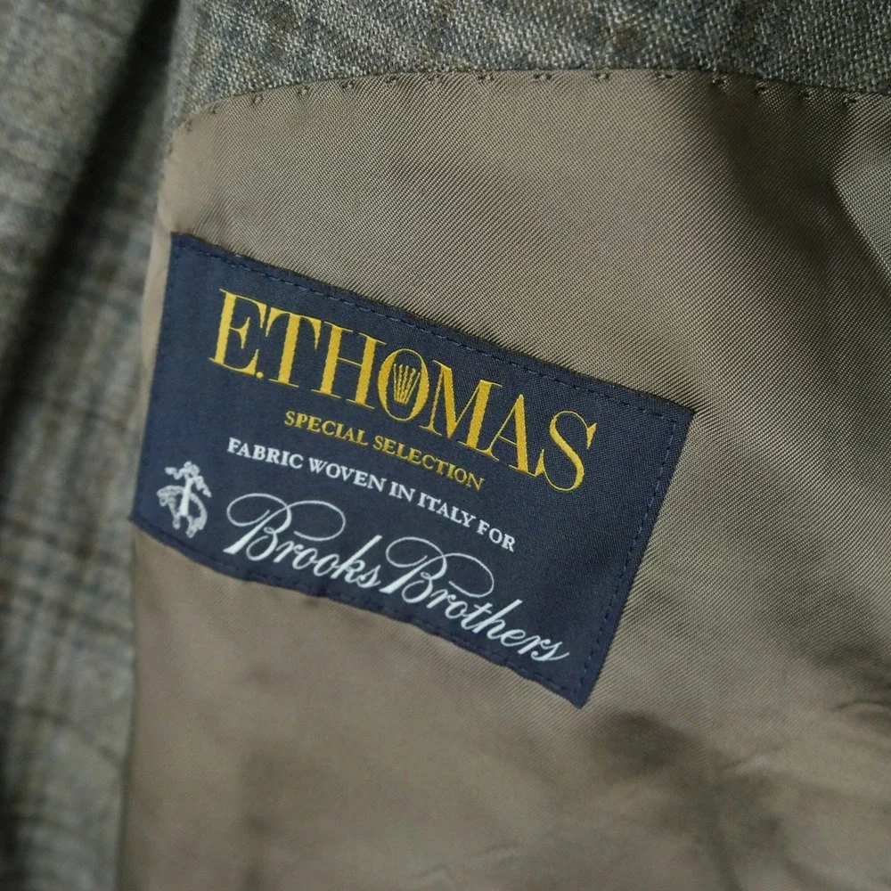 Brooks Brothers Regent E. Thomas Wool Cashmere Plaid Sport Coat Blazer Grey 44R